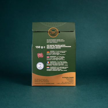 Verpackung von Datteln mit dunkler Schokolade, Rückseite