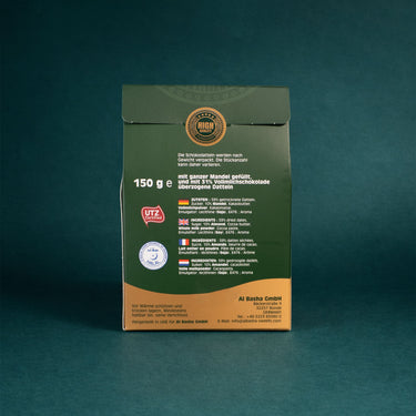 Verpackung von Datteln mit Vollmilchschokolade, Rückseite