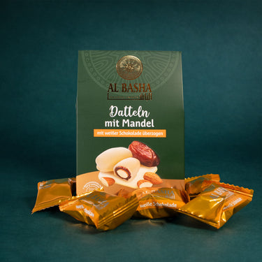 Verpackung Datteln mit weißer Schokolade, Vorderseite