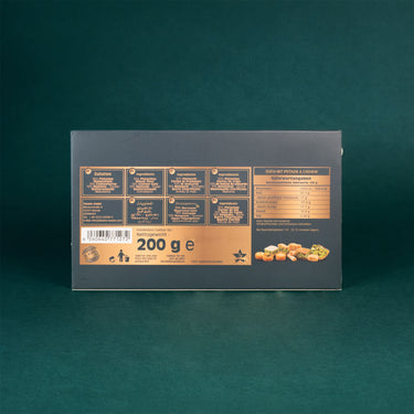 Verpackung des Ouch Gebäcks mit Pistazien, Rückseite