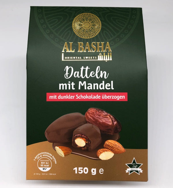 24 x Datteln mit Mandel mit dunkler Schokolade überzogen - Al Basha Sweets