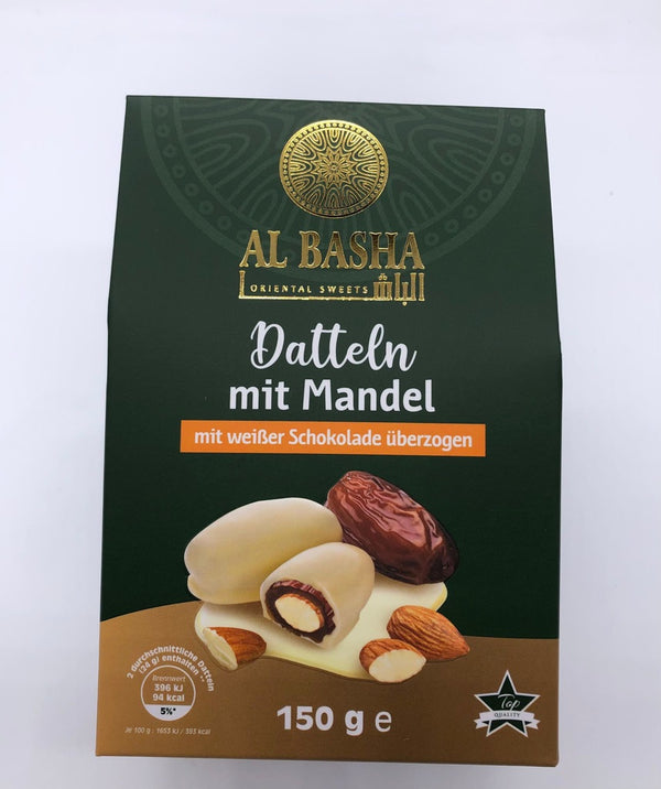 24 x Datteln mit Mandel mit weißer Schokolade überzogen - Al Basha Sweets